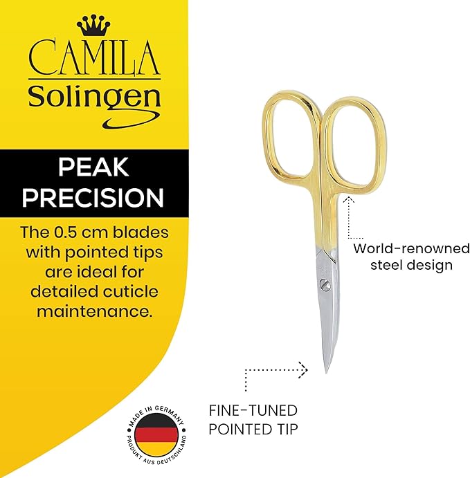 CS02 3 1/2 Professional Hypoallergenic Gold Plated Manicure &amp Pedicure Sharp Curved Nail Cutting Scissors. Made of Durable Stainless Steel in Solingen Germany