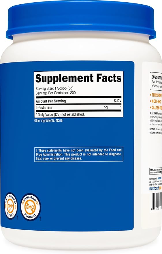 Nutricost L-Glutamine Powder 1 KG - Unflavored Non-GMO Gluten Free