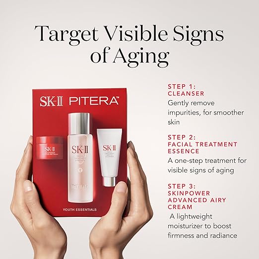SK-II Youth Essentials Skin Care Set - Includes Facial Cleanser Facial Essence &amp SKINPOWER Face Cream - Anti Aging Skin Care Set to Reduce Fine Lines &amp Improve Uneven Texture (3 Count)