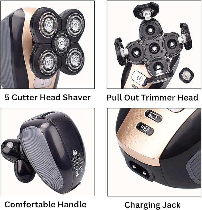 5-in-1 Electric Razor for Men - Head Shaver for Wet Dry Skull Bald Head - Rechargeable Rotary Shavers Cordless Grooming Kit with Beard Nose Ear Body Hair Trimmer Face Cleaning Brush Gifts for Men