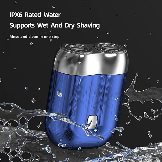 New Model Mini Dual-Head Electric Shaver Upgrade Pocket Shaver Washable Double Head Razor USB Mini Portable Razor Rechargeable Waterproof Compact (Four Color) (Blue)