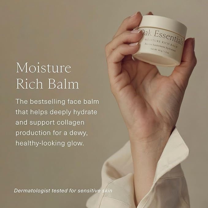 Oak Essentials Moisture Rich Balm | Nourishing Face Balm with Sea Buckthorn &amp Borage Seed Oil to Help Support Collagen and Deep Hydration 1.4 Oz