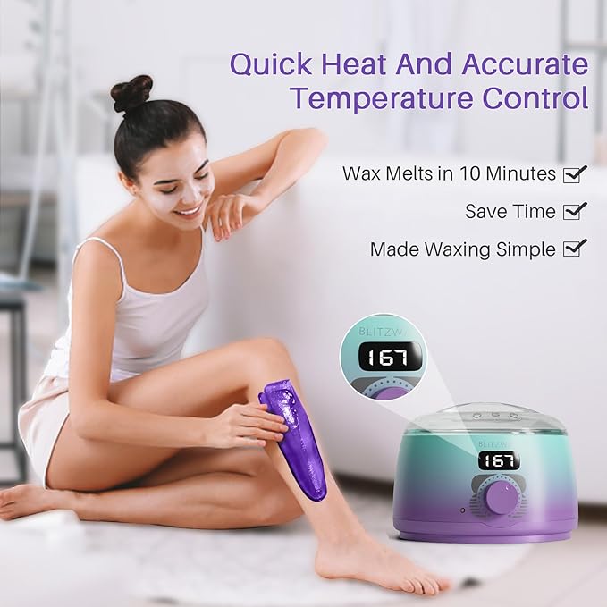 BLITZWAX Brazilian and Bikini Waxing Kit for Women Hard Wax Warmer for Face Legs and Body At Home Hair Removal Kit Beginner Friendly Quick Heating 32pcs Wax Spatulas