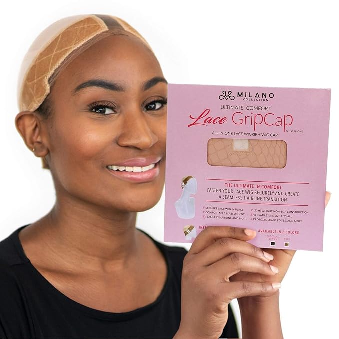 MILANO COLLECTION Lace Wig Grip Cap for Women Adjustable Wig Caps for Women Non Slip with Headband to Secure Lace Top Perfectly in Place One Size Fits All Nude