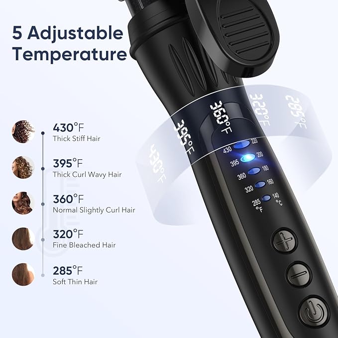 1 Inch Curling Iron 5 Temperature Settings Professional Spring Hair Iron for All Hair Types Max 430℉ with Heat Resistant Mat (1 Inch Black)