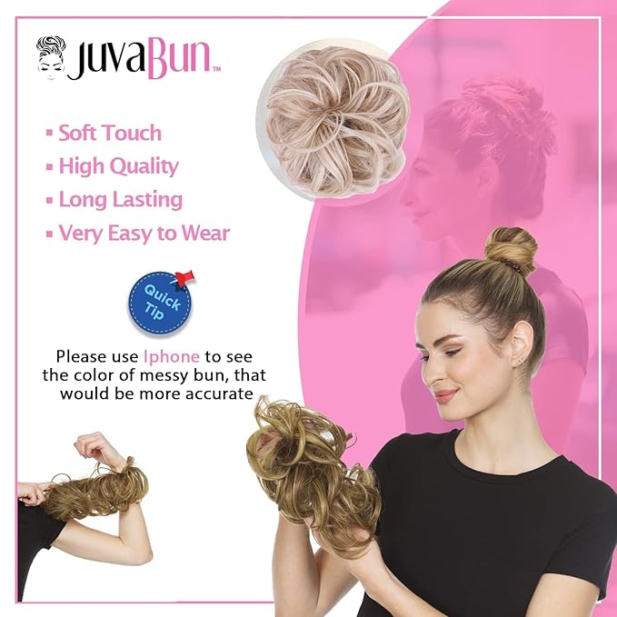 Juvabun Messy Bun Strawberry Honey Blonde Hair Piece Human Hair Blonde ? Natural Soft Updo Look Secure &amp Lightweight Hair Bun Extensions For Women messy bun hair piece