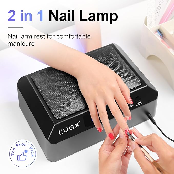L'UGX Professional Nail Lamp for Gel Polish Dryer 72W LED UV Nail Lights with Arm Rest Pillow &amp Retractable TrayPerfect for Manicure &amp Pedicure at Salon &amp Home Black
