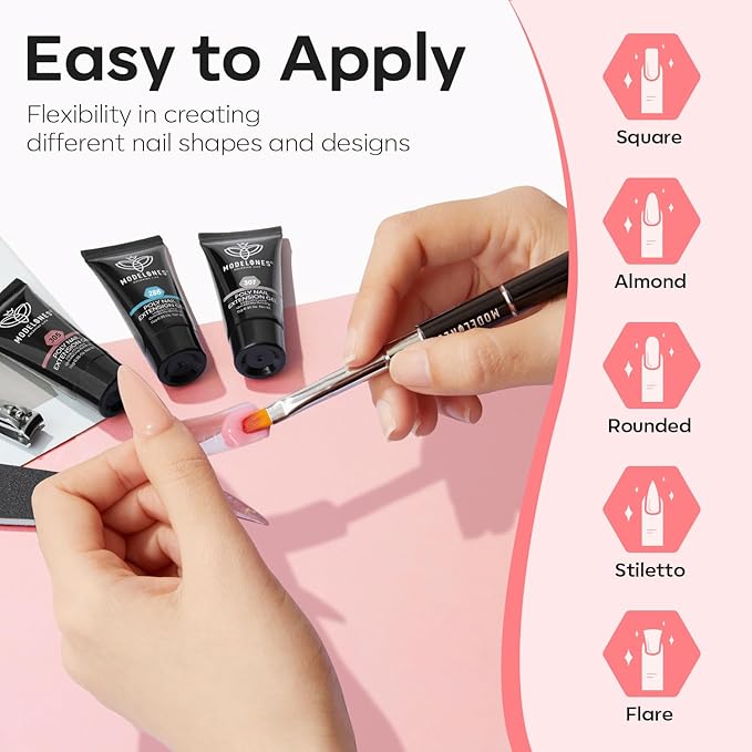 Modelones Poly Extension Gel Nail Kit 6 Colors Pink Nude with 48W U V/LED Lamp Slip Solution 3D Bow Pearl Charms Decoration Rhinestone Glitter Tools for Manicure Beginner Starter Kit DIY at Home
