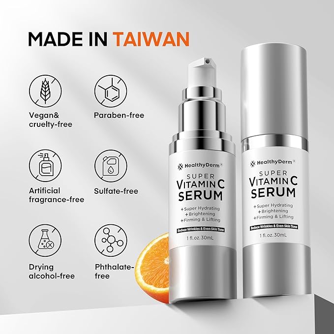 Super Vitamin C Serum for Women Over 70: Niacinamide Vitamin C Hyaluronic Acid Peptides Vitamin E Caffeine Bakuchiol Hydrating Lifting Face Wrinkle &amp Age Spots Reduction