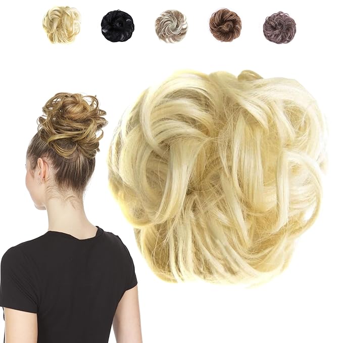 Juvabun Messy Bun Pure Blonde Hair Piece Human Hair Blonde ? Natural Soft Updo Look Secure &amp Lightweight Hair Bun Extensions For Women messy bun hair piece