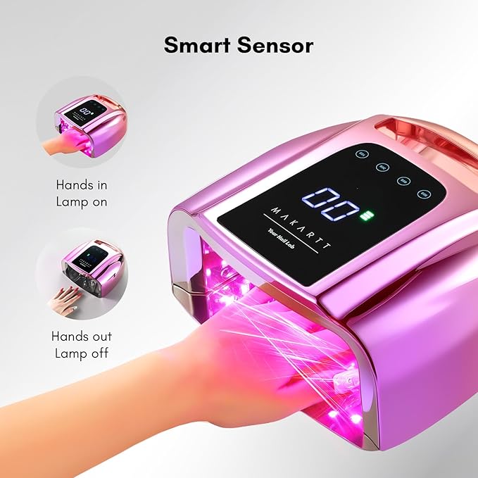 Makartt UV LED Nail Lamp with Handle for Gel Polish ? Fast Curing UV Light Nail Dryer with 42 Beads 4 Timers Cordless Rechargeable Lamp LCD Touchscreen &amp Smart Sensor(Gradient Purple)