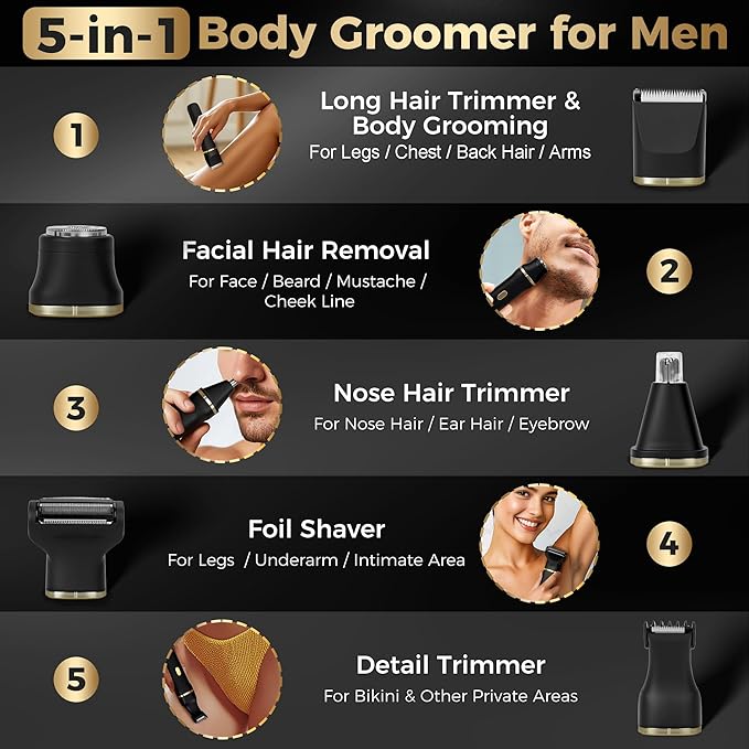 Bikini Trimmer for Women 5-in-1 Waterproof Electric Razors for Women Painless Pubic Hair Trimmer Rechargeable Electric Shaver Bikini Razor with Travel Case Body Shaver &amp Face Nose Trimmer Bl