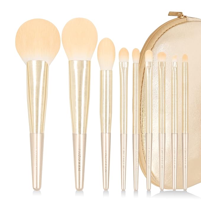 Natural Hair Makeup Brush Set Professional Fox Hair Makeup Brushes Set with Case by Luxury ENZO KEN Gold Cosmetic Brushes Makeup Set Natural Makeup Brushes Natural Bristle Makeup Brushes.(Cloud)