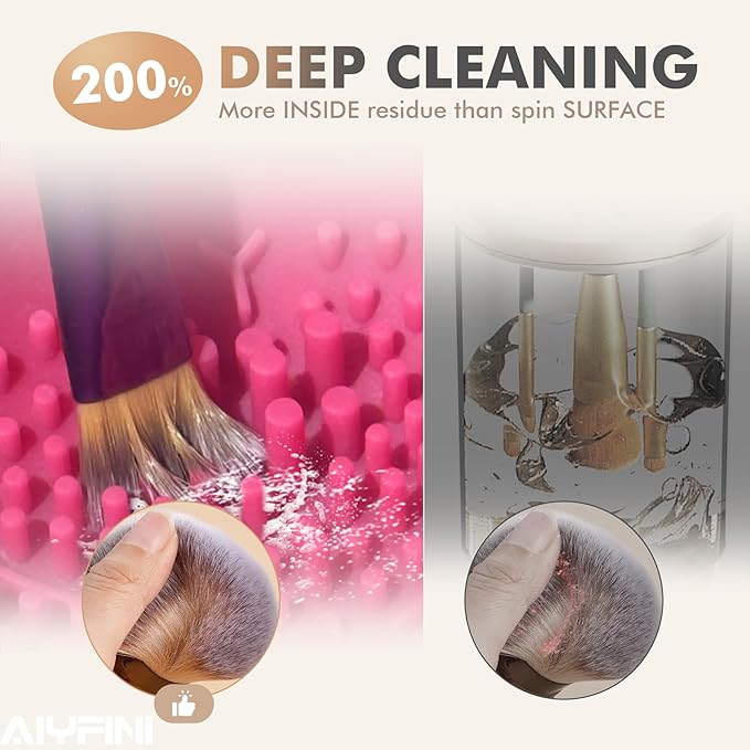 Alyfini Electric Makeup Brush Cleaner Machine Powerful Friction Removes Residue on Make up Brushes Set/Sponge/Powder Puffs Efficient Cleaning Portable Spinning Washer Save Cleanser &amp Shampoo