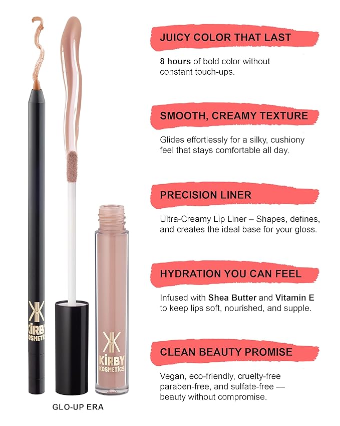 Lip Kit Duo ? Glo-up Era - TikTok-Viral Precision Liner &amp Glossy Liquid Lipstick Clean 2-Step Set with Hydrating Long-Wear Color ? Bold Inclusive Beauty for Everyday Konfidence