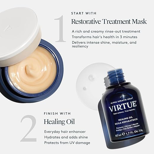 Virtue Restorative Hair Mask Treatment for Damaged Hair with Keratin and Baobab Seed Oil Safe for All Hair Types Color Safe