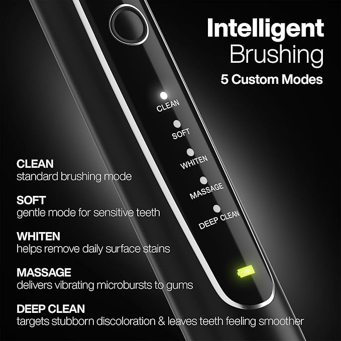 Aquasonic Black Series PRO ? Ultra-Whitening Electric Toothbrush ? 5 Modes &amp Smart Timers ? Premium Travel Case &amp 6 Proflex Brush Heads ? ADA Accepted Toothbrush