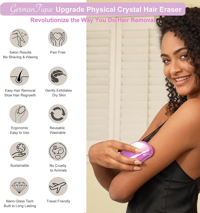 Crystal Hair EraserNatural Crystal Hair RemoverReusable Painless Nano Glass Hair Removal Device Without ShaverGentle Crystal Epilator and Exfoliator for Soft Silky Skin(Light Pink)