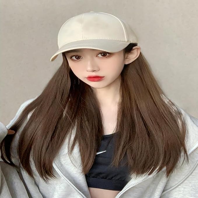 Women Baseball Cap Wig with Straight Hair high Ponytail Baseball Cap Sun Hat with Hair Wig