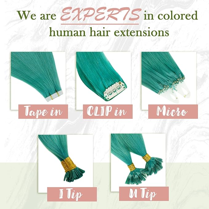 RUNATURE Microlink Hair Extensions Human Hair Colorful Teal Micro Bead Hair extensions Real Human Hair Cold Fusion Micro Loop Hair Extensions Straight Human Hair Remy Long 22 Inch 25g 25s