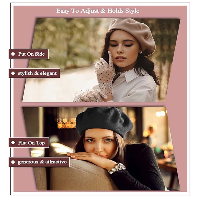 Hat Wig Beret Hat with Hair Extensions Classic French Wool Hat Straight Short Bob Hairpiece Women Bob Wig Hats