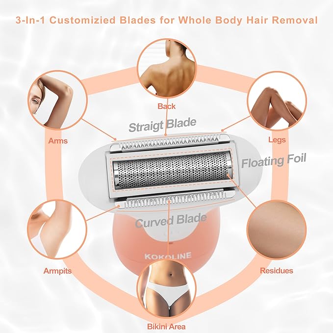 Women's Electric Shaver &amp TrimmerWet Dry Painless Razor for LegsBikini Underarms Hypoallergenic Foil Shaver with Bikini TrimmerCordless Waterproof for Shower Travel Giftcrous/iu8n