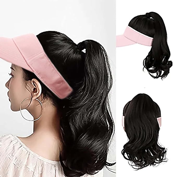Hat Wig for Women Baseball Cap Wig with Curly Synthetic Hair Extensions Ponytail Cap wig Sun Hat with Hair
