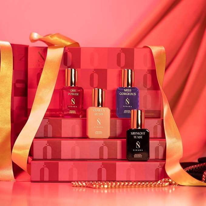 Nisara Long Lasting Woman Perfume Gift Set 4x15ml (60ml) | Travel &amp Pocket friendly perfume kit for all moods &amp occasions | Ideal gift for Women