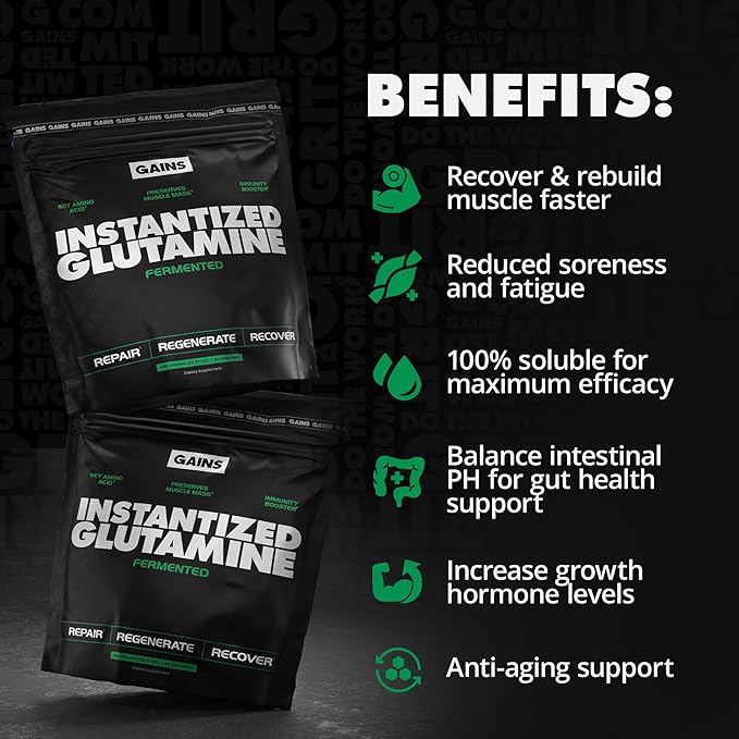 Gains in Bulk L-Glutamine Gluten Free Glutamine Powder for Muscle Recovery and Growth Post Workout Support Amino Acid Supplement Promotes Protein Synthesis Non GMO Unflavored 90 Servings