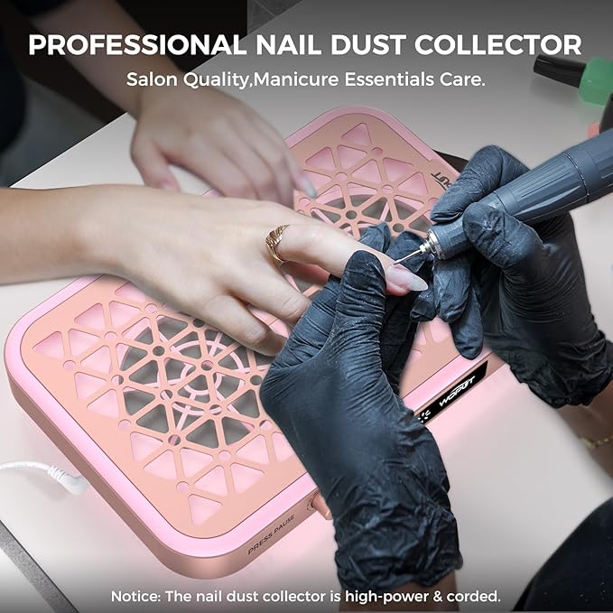 Nail Dust Collector 1600PA Professional Nail Vacuum Dust Collector Fan with Filter Papers (30 Pcs) for Acrylic Nail Polishing &amp Manicure at Nail Salon &amp Home - Pink