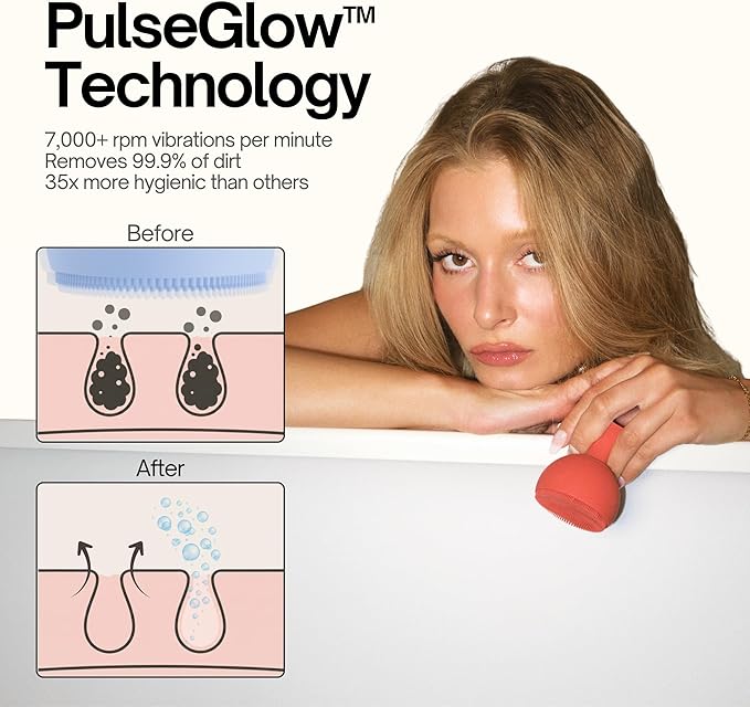 Palm Face Clean Pro? - Electric Face Scrubber for Acne - IPX7 Waterproof and Rechargeable Silicon Face Exfoliator with Slip-Free Grip 3 Speed Setting - Free from phthalates - Cherry