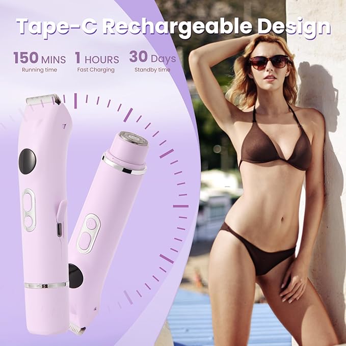 Bikini Trimmer for Women Upgraded 2-in-1 Electric Razors for Women with 2 Replaced Blades and LED Light Wet &amp Dry Use Electric Shaver Support 90 Mins Runtime for Face &amp Body &amp Intimate A