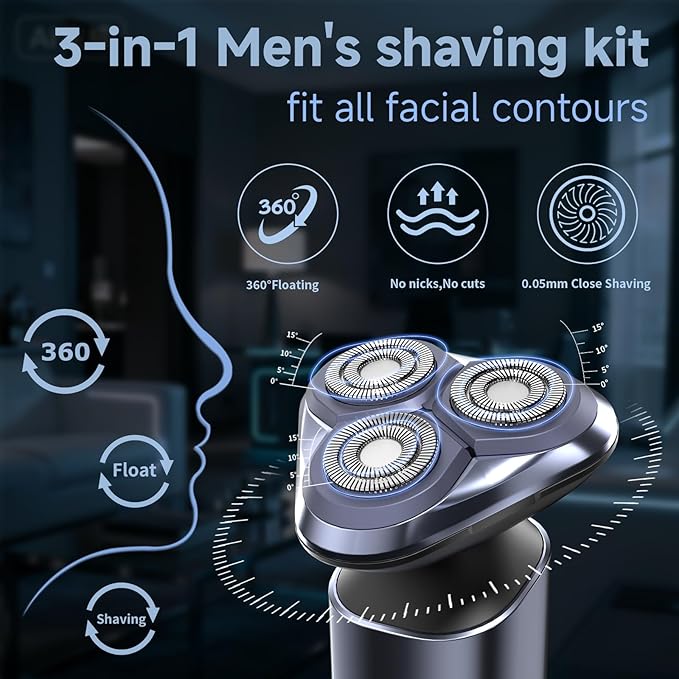 3 in 1 Electric Razor for MenCordless Electric ShaverMen's Grooming kit for BeardsideburnBody HairNose and Ear HairfaceWaterproofUSB-C ChargingMen's Gift