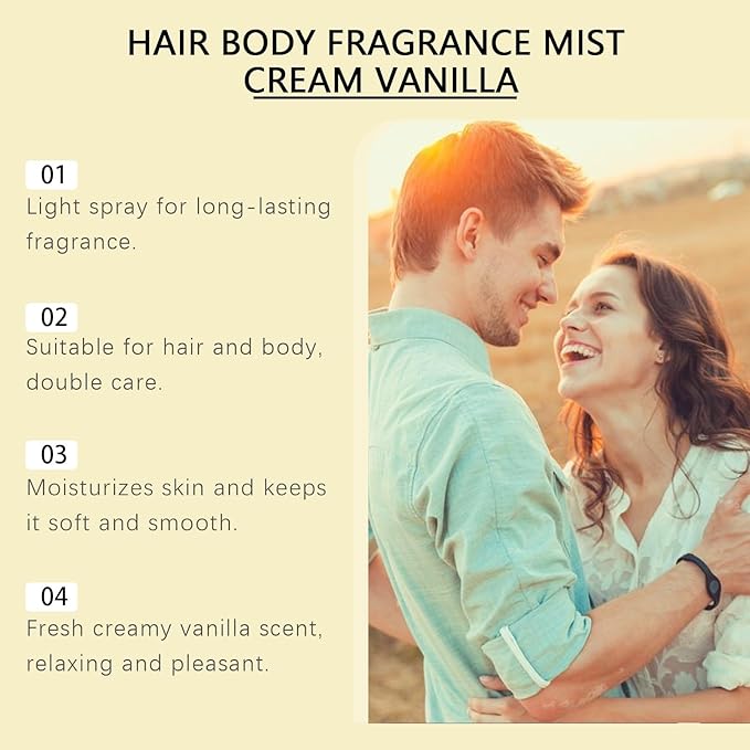 Creamy Vanilla Fragrance Spray - Long-Lasting Natural Fresh Scent For Hair &amp Body Delicate Vanilla Note For All-Day Charming Aroma(2PCS)