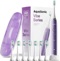 Aquasonic Vibe Series Ultra-Whitening Toothbrush ? ADA Accepted Electric Toothbrush - 8 Brush Heads &amp Travel Case ? 40000 VPM Motor &amp Wireless Charging - 4 Modes w Smart Timer ? Satin Violet