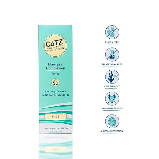 CoTZ Skincare | Flawless Complexion | Lightly Tinted | Facial Mineral Sunscreen Broad Spectrum SPF 50 2.5 oz / 70 g