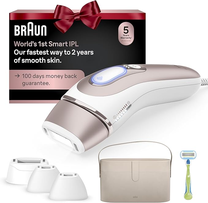 Braun Smart IPL Vogue?™s Best Hair Removal Device Skin i·Expert Pro 7: at Home Laser Hair Removal Permanent Visible Hair Reduction Gift Free App Vanity Case Venus Razor 4 Smart Heads IPL7387