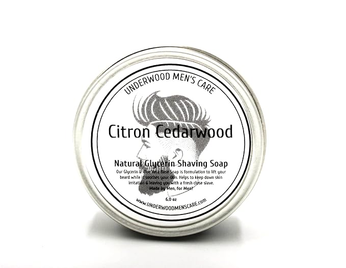 Underwood Men?™s Care Shaving Soap Set with Shave Brush - Fast Lathering Natural Glycerin Shaving Cream Alternative for a Clean Cut &amp Rich Gentleman Scent - For All Skin Types - 6 oz (Citron Cedarw