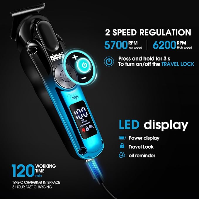 DSP Men's Grooming Kit Beard Trimmer for Men Nose Trimmer Body Trimmer Foil Shaver T-Blade Mustache Cordless Hair Trimmer IPX6 Waterproof2 Speeds Adjustable Gift for Men (Blue)