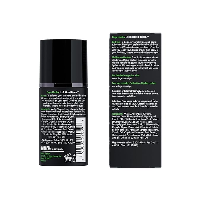 Tiege Hanley Look Good Tanning Drops for Men Daily Tinted Face Moisturizer Mix-In with Hyaluronic Acid for Hydration Natural Tan Finish and Antioxidant Support Men?™s Skin Care 20 ML