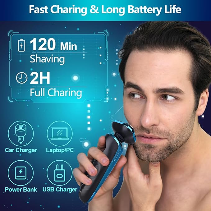 Electric Razor for Men IPX7 Waterproof 3D Rotary Shaver Rechargeable Cordless Shaver for Men with Wet/Dry Function &amp LCD Display Ideal Shaving Gifts for Husband Dad Boyfriend