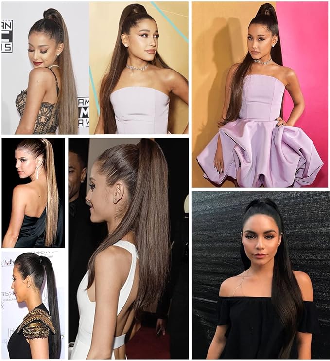 EARSHOT Hair Buns Hair Piece 22/34 Inch Ponytail Extension Straight Hair Wig Bow Hair Band Synthetic Ponytail Women Extra Long Hair Extensions Hair Accessories For Girls (Color : 02 Size : 34inches)