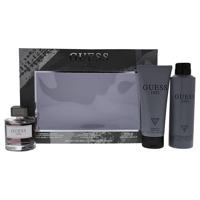 Guess 1981 for Men - 3 Pc Gift Set 3.4oz EDT Spray 6oz Deodorant Body Spray 6.7oz Shower Gel