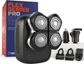 Freebird FlexSeries Pro Electric Head &amp Body Shaver - Mens Cordless Rechargeable Wet/Dry Skull Bald Head Back &amp Groin Waterproof Razor with Rotary Blades Clippers Nose Trimmer Brush Massag