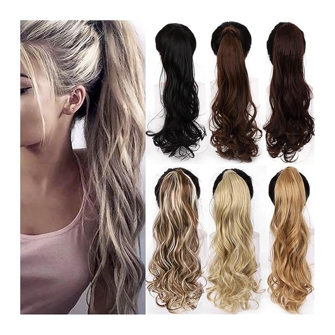SONGCHAO Fake Hair Bun 22 Long Wavy Ponytail Lengthening Synthetic Curly Wraparound Ponytail Hair Extension Hair Clip Women Wig Curly Bun Hair Accessories (Color : 08 Size : 22inches)
