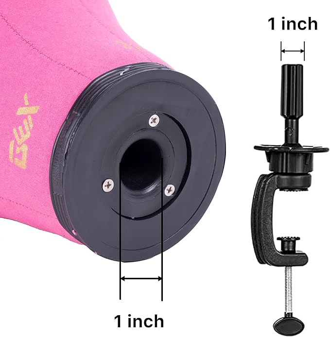 GEX 20-24 Canvas Cork Wig Block Mannequin Head for Wig Making Drying Styling Display with Table C Clamp Stand Holder (Rosy 23)