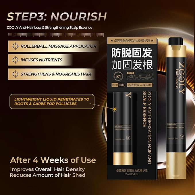 Hair Regrowth Treatments Includes Scalp Massage Cream Shampoo Scalp Serum. Hair Strengthening Black Gold Series Hair Gift Set