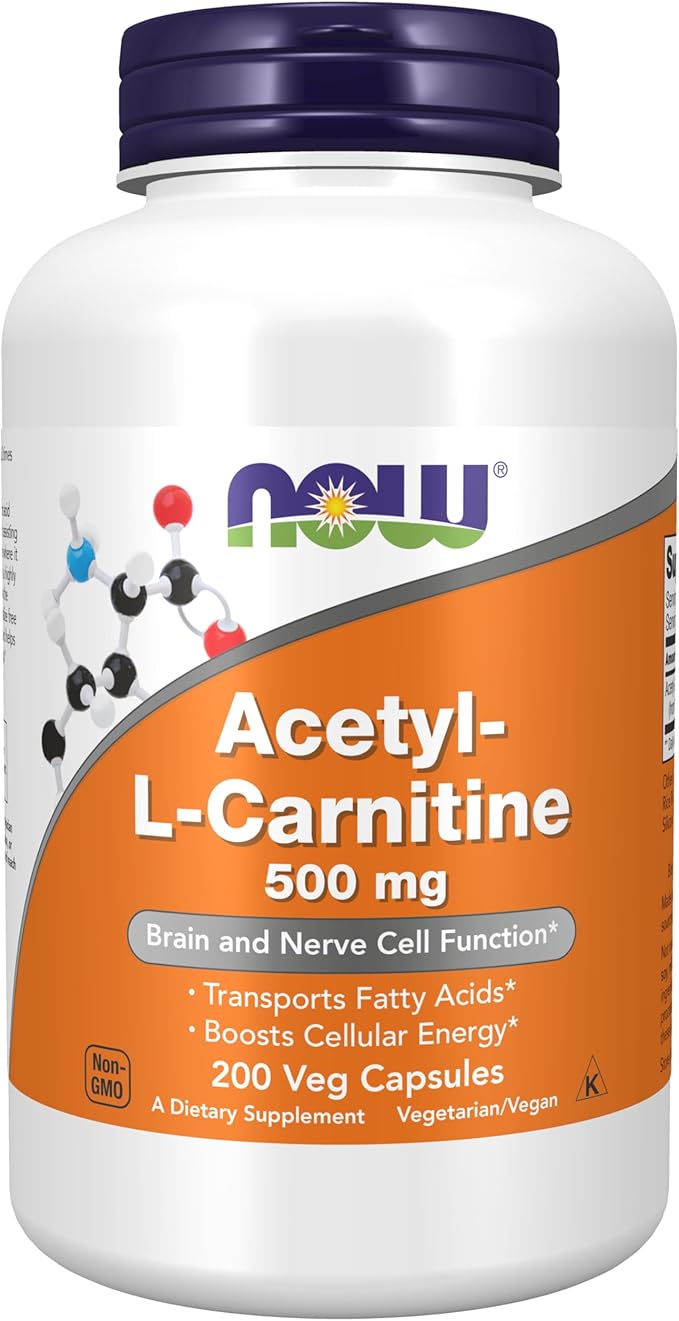 NOW Foods Supplements Acetyl-L Carnitine 500 mg Amino Acid Brain And Nerve Cell Function* 200 Veg Capsules