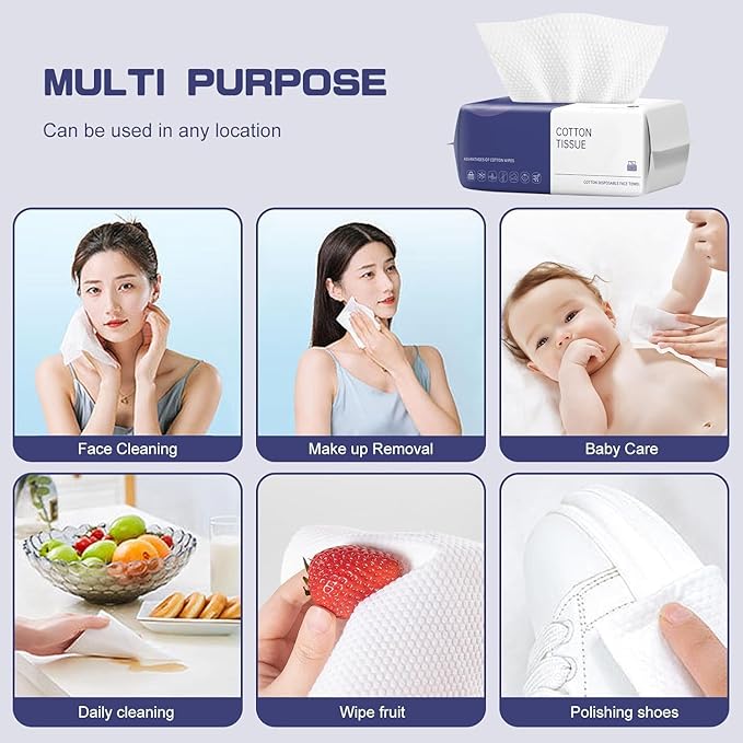 Disposable Face Towel 600 Count Face Towels for Washing Soft Cotton Dry Wipes Facial Cloths Towelettes for Washing and Drying Facial Tissue for Cleansing Skincare and Makeup Remover
