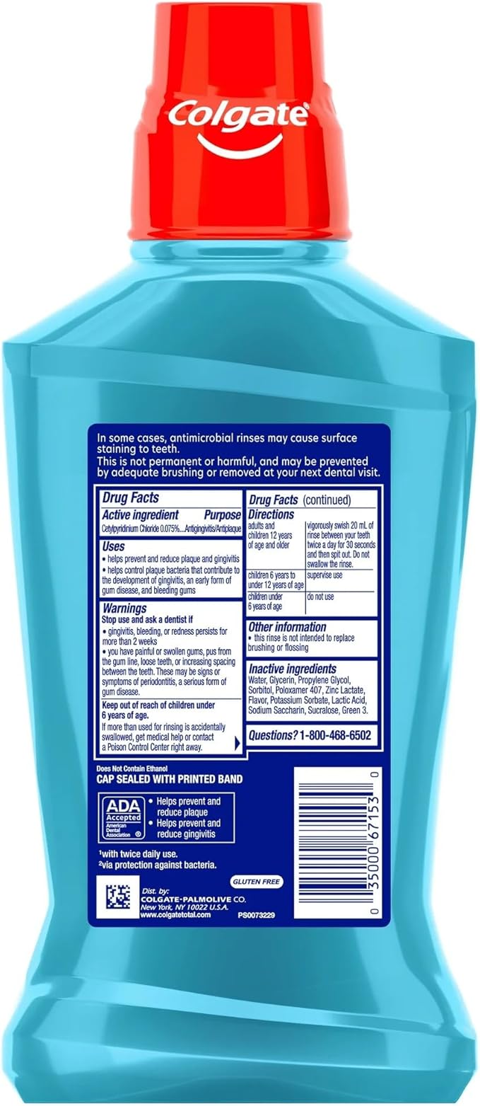 Colgate Total for Gum Health Mouthwash Clean Mint - 500mL 16.9 fluid ounce(Pack of 6)